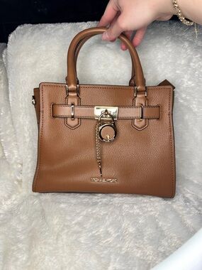 Michael Kors Brown Pebbled Leather Satchel with Gold Lock Charm